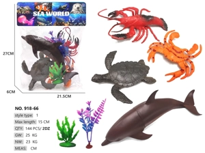 4 ocean creatures: big dolphin, turtle