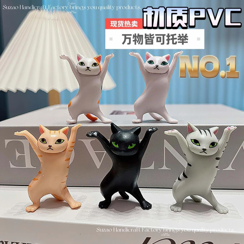 Solid Lifting Cat Figurine Cartoon Figurine Ornament Small Doll PVC Figurine Pet Cat