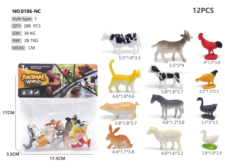 Solid PVC Farm Animals 12pcs
