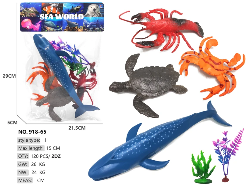 4 ocean creatures: big blue whale, turtle