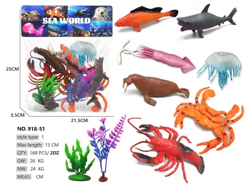 7 sea animals - Lobster, Small Shark