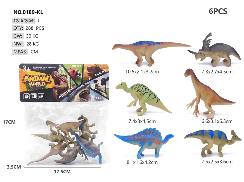 Solid PVC Dinosaur 6pcs