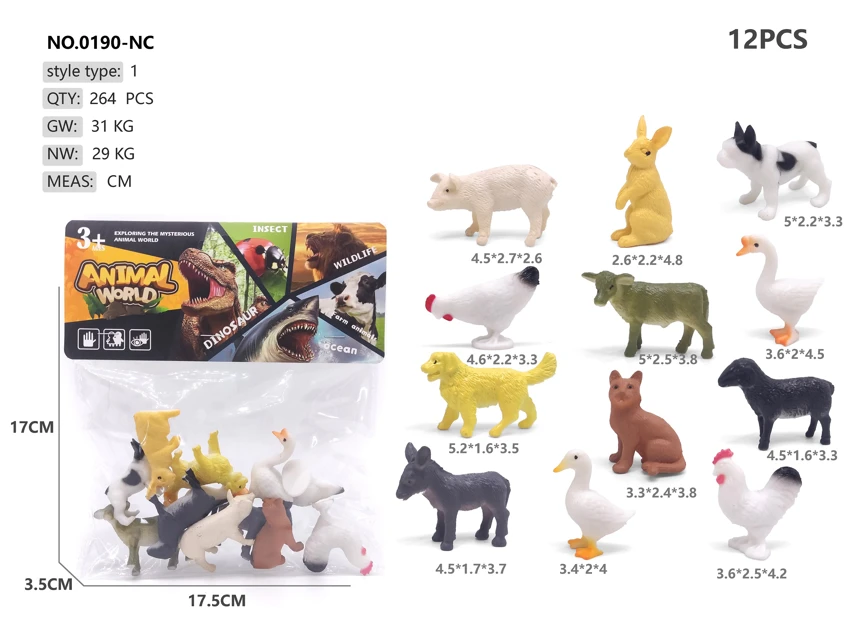 Solid PVC Farm Animals 12pcs