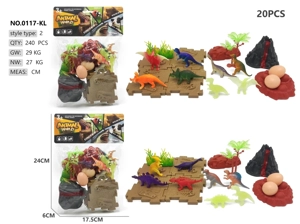 8 dinosaur scenes with volcano building blocks