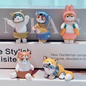 Dress-up Shark Cat 5-Piece Figurine Set Cartoon Figurine Decoration Small Doll Figurine PVC Figurine Handicraft Model