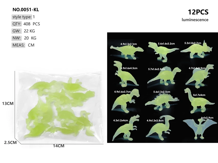 12 solid glow-in-the-dark dinosaurs