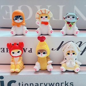 Seafood Cat 6-piece Figurine Set Cartoon Figurine Decoration Small Doll PVC Figurine Model