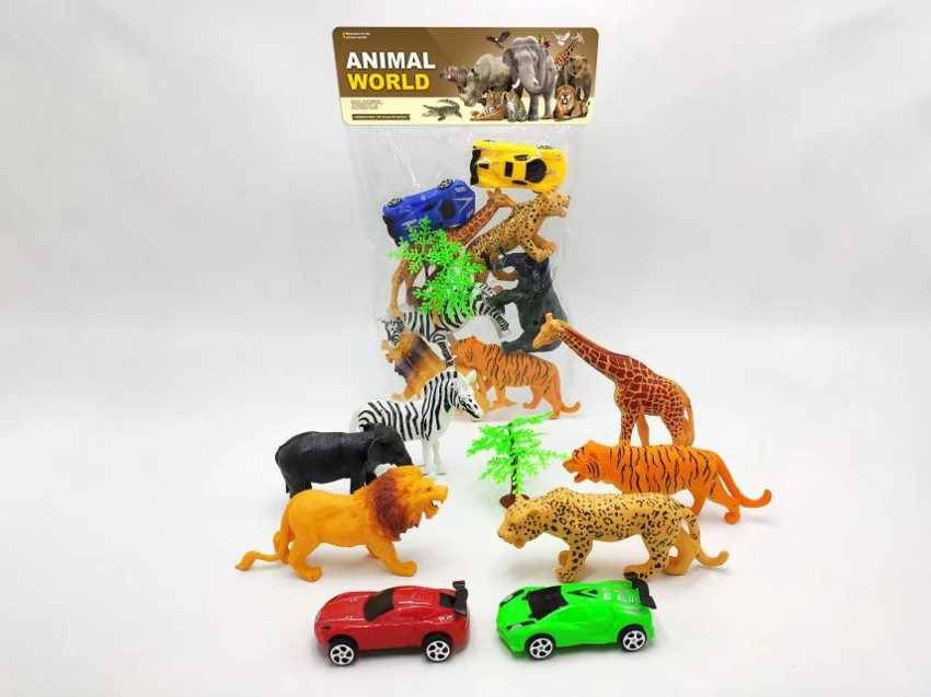 6 wild animals car combination 9-piece set (including accessories)