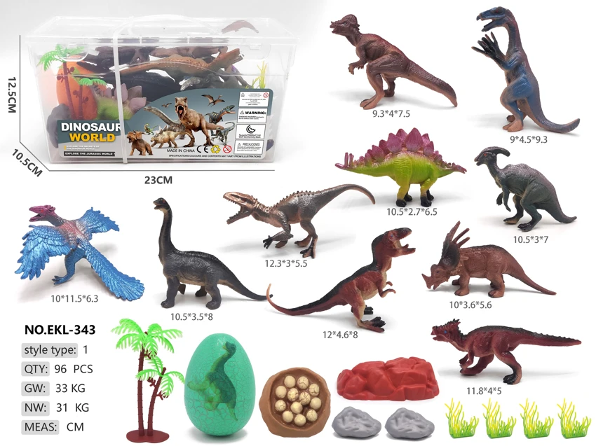 Rectangular hand-carry box, 10 solid dinosaur scene