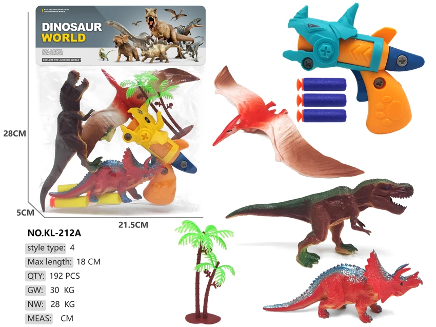 3 dinosaurs, 1 soft bullet gun (with 3 bullets)
