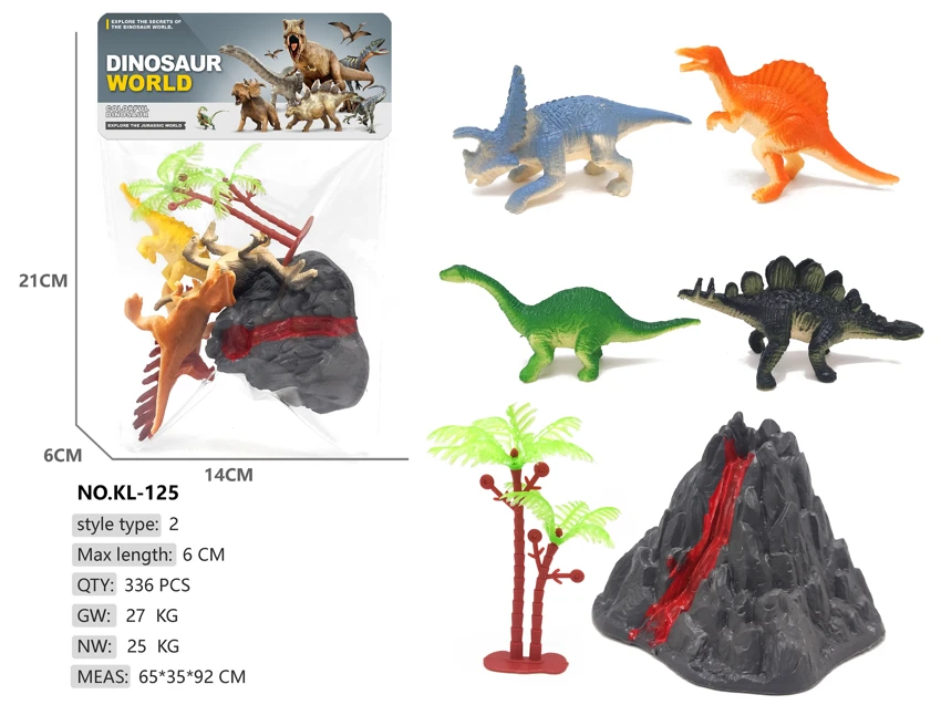 Solid dinosaurs 4 pieces, volcano scene