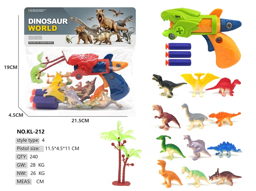 1 soft bullet gun, 8 dinosaurs (with 3 bullets)