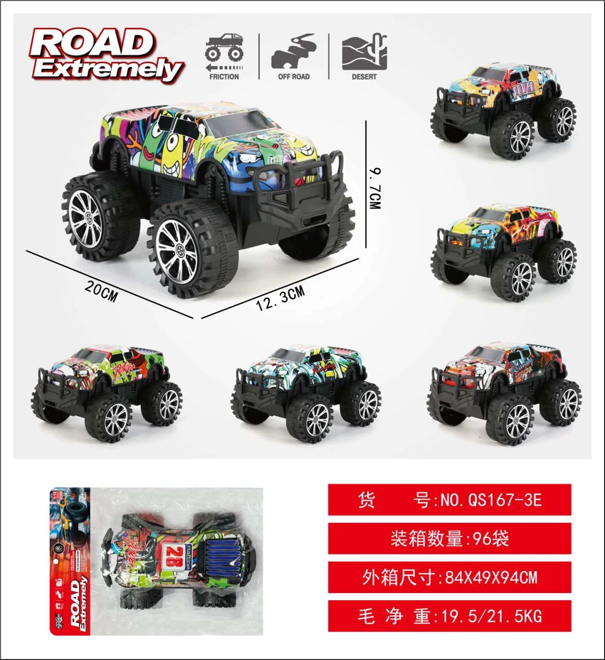 20cm metal inertial off-road graffiti pickup big wheel car PVC card header bag inertial metal car off-road inertial car big wheel inertial car inertial off-road car simulation model car