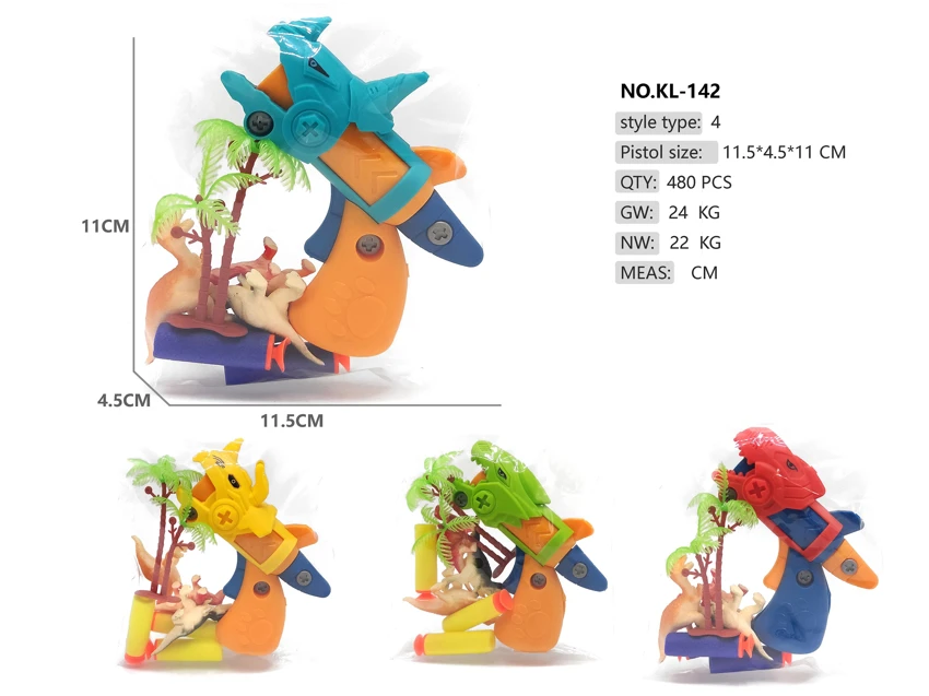 1 soft bullet gun, 3 dinosaurs (with 3 bullets)