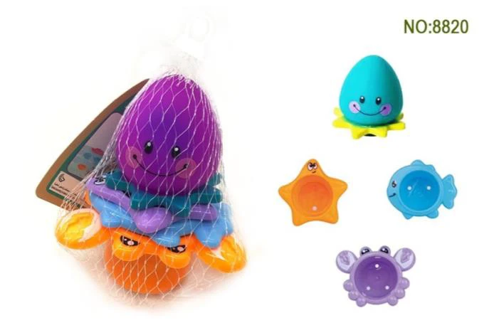 Ocean Bath Stacking Cups Pond Pointed Head Octopus 4-Piece Set