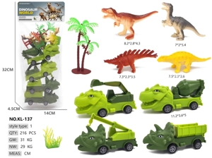 4 solid dinosaurs, 4 dinosaur pull-back cars