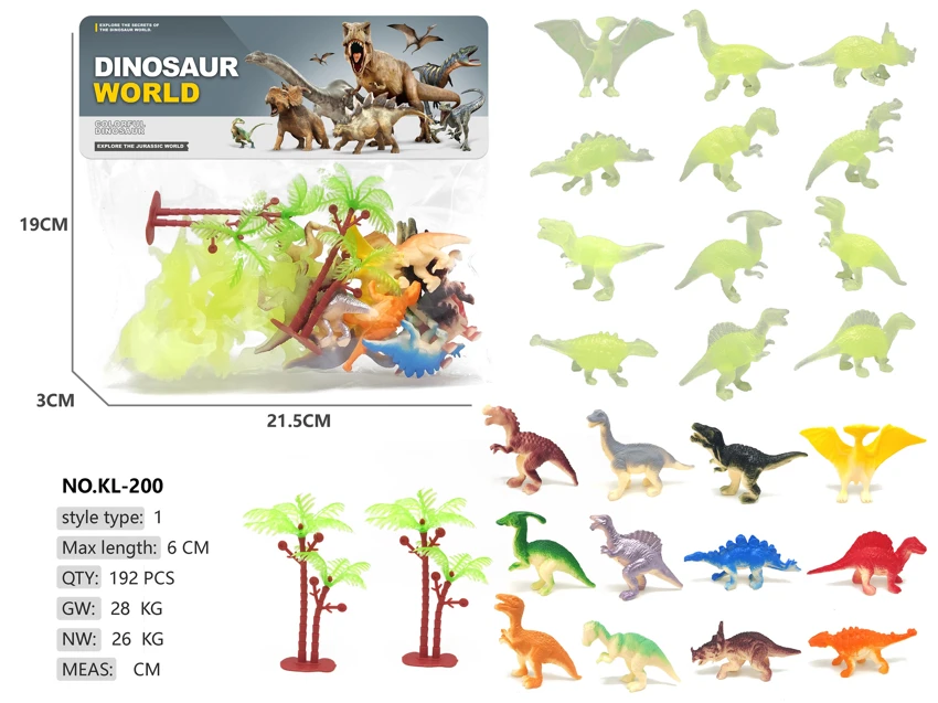 24 small dinosaurs, painted, night glow