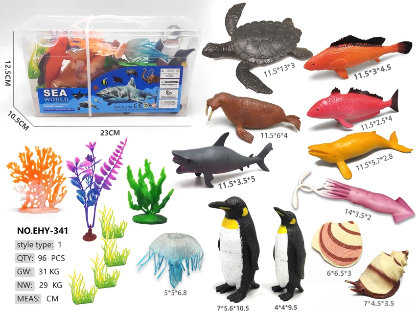 Rectangular hand-carry box, 12 marine animals