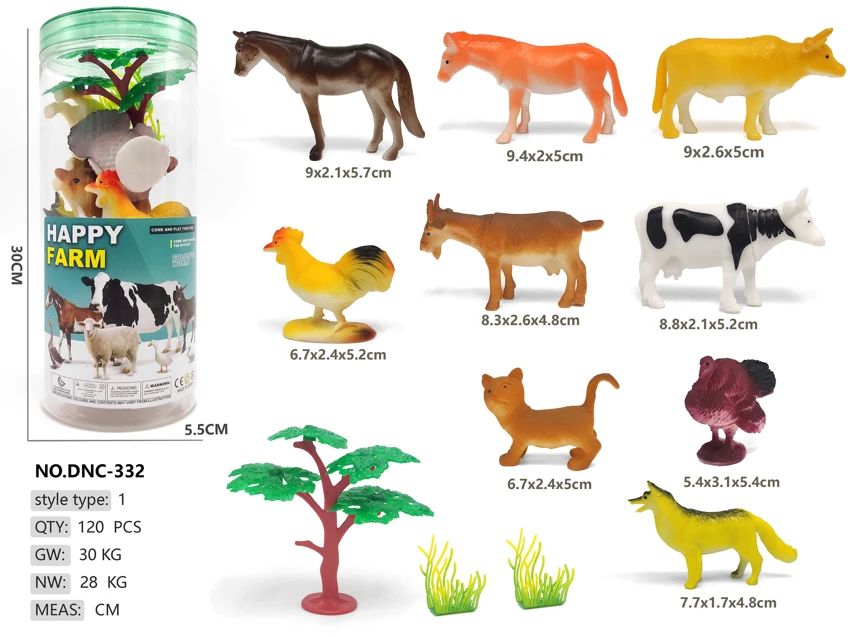 Medium cylinder, 9 farm animals