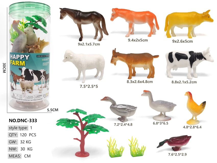 Medium cylinder, 10 farm animals