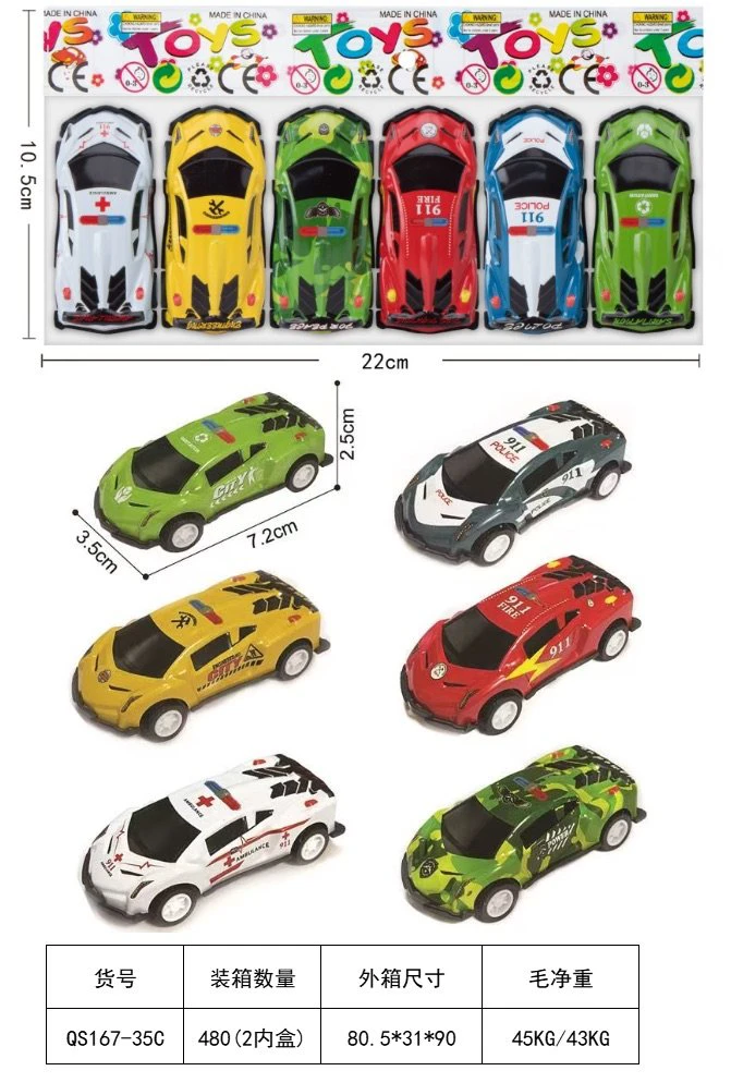 6 Metal Wind-Up Racing Cars with Police Car Design in OPP Bag