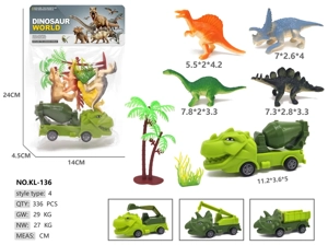4 solid dinosaurs, 1 dinosaur pull-back car