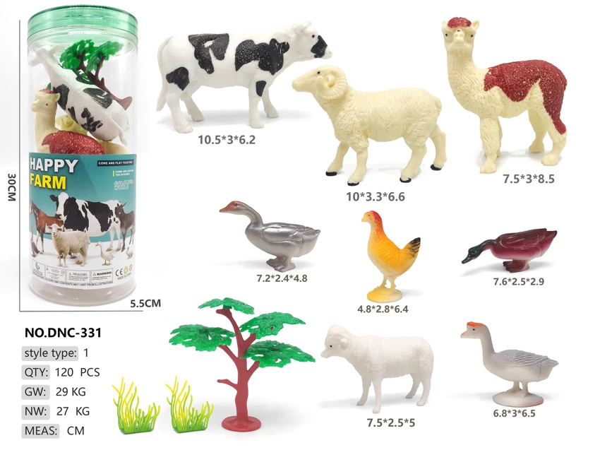 Medium cylinder, 8 farm animals