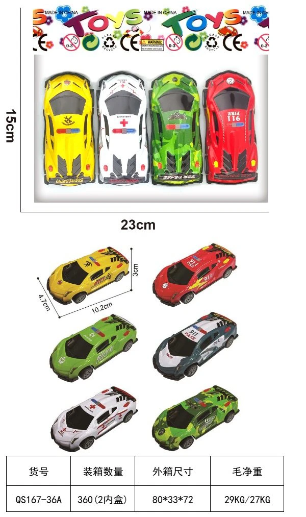 4 pieces 10.2cm metal pull-back police car style