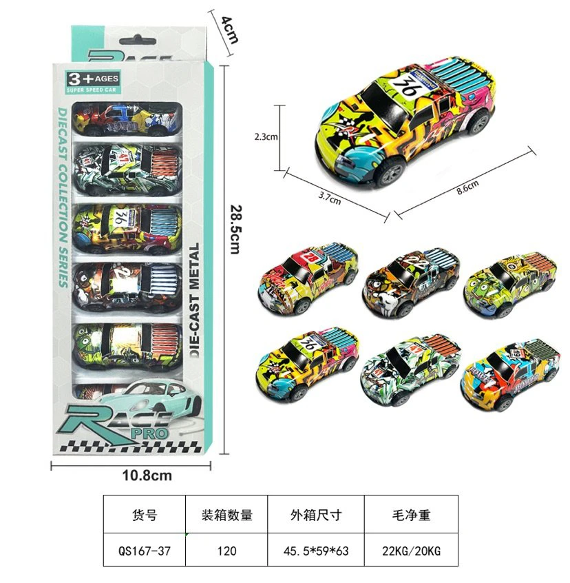 6 pieces 8.6cm metal pull-back pickup truck