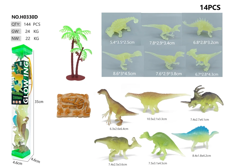 12 Glow-in-the-Dark Dinosaurs PVC Square Tube