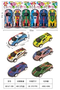 6 Metal Wind-Up Racing Cars with National Flag Design in OPP Bag