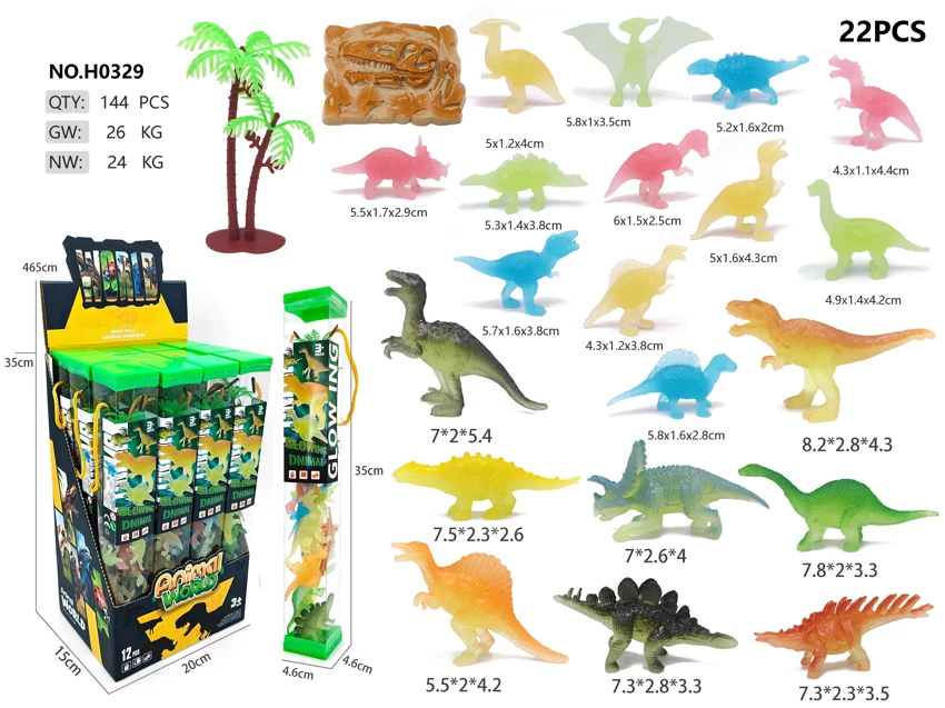 20 Glow-in-the-Dark Dinosaurs PVC Tube