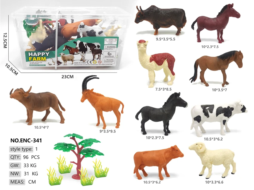 Rectangular hand-carry box, 10 farm animals