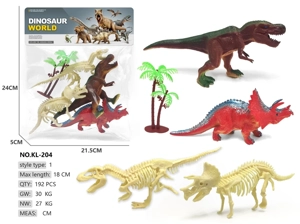 2 dinosaurs, 2 fossil skeletons