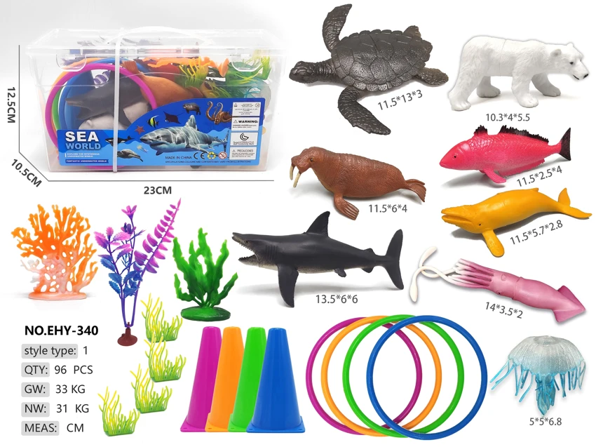 Rectangular hand-carry box, 8 marine animals ring toss