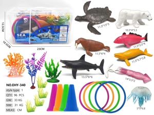 Rectangular hand-carry box, 8 marine animals ring toss