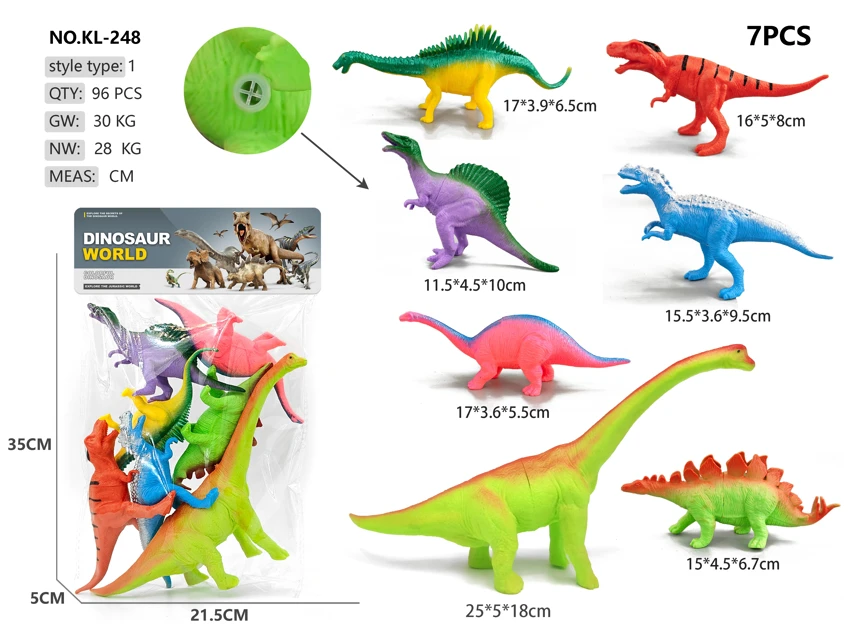 7 soft rubber dinosaurs with whistle