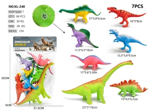 7 soft rubber dinosaurs with whistle