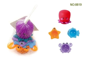 Ocean Bath Stacking Cups Pond Flat Head Octopus 4-Piece Set