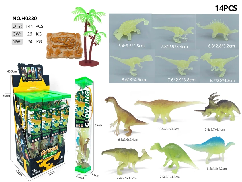 12 Glow-in-the-Dark Dinosaurs PVC Tube