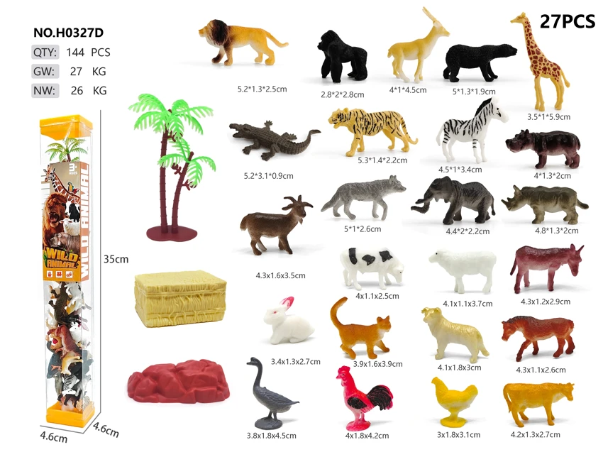 12 Farm Animals 12 Wild Animals PVC Square Tube