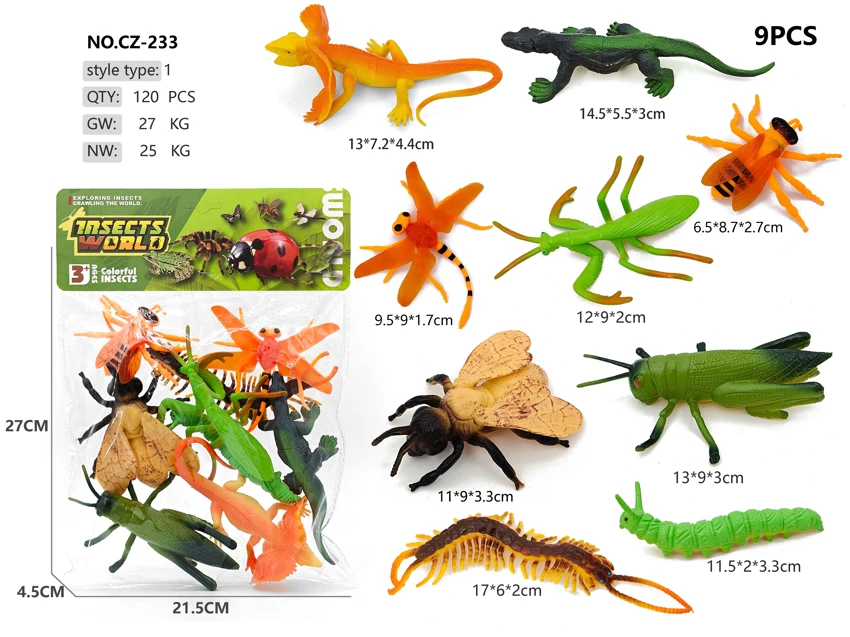 2 lizards, 7 insect models