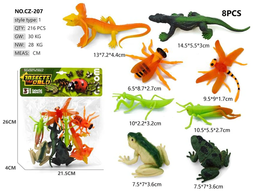 4 insects 2 lizards 2 frogs