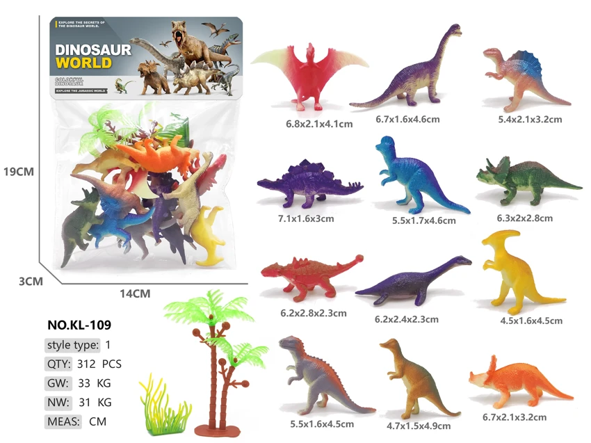 Solid 12 Painted Multicolor Dinosaurs