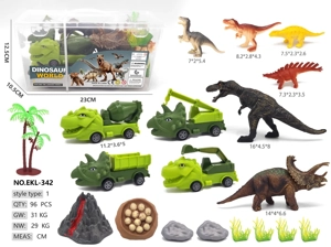 Rectangular hand-carry box, dinosaur scene pull-back car