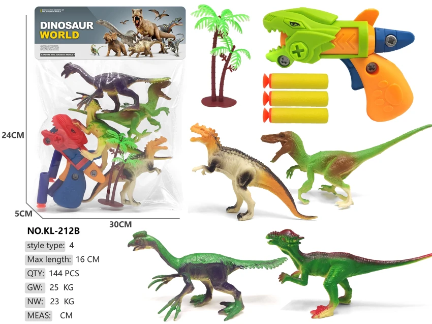 4 dinosaurs, 1 soft bullet gun (with 3 bullets)