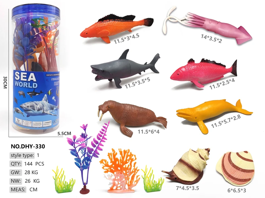 Medium cylinder, 8 marine animals