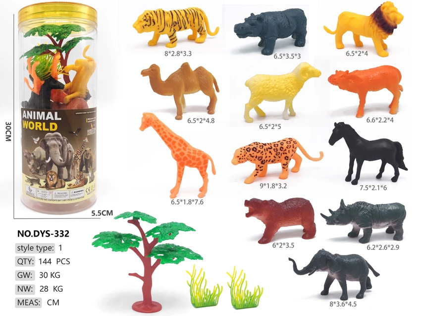 Medium cylinder, 12 wild animals
