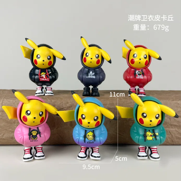 Pikachu Pokémon Figure Trendy Hoodie Pikachu 6pcs