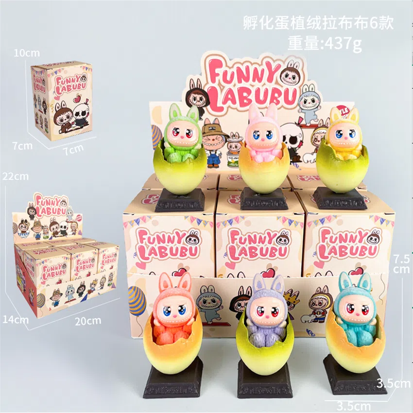 Labubu Figurine Hatchling Egg Flocked Labubu 6 Pieces